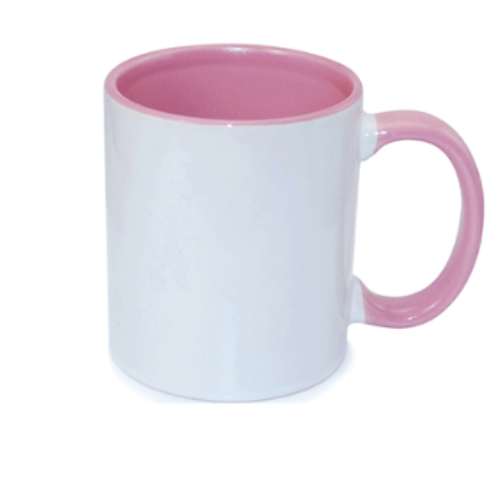 TAZA BLANCA 11 OZ INTERIOR ROSA ASA ROSA PARA SUBLIMAR 325 ML SUBLIMACION ENCOGRAPHICS