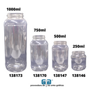 VASO PET TRANSPARENTE SIN TAPA TARRO ENCOGRAPHICS medidas 250 ml, 500 ml, 750 ml, 1000 ml