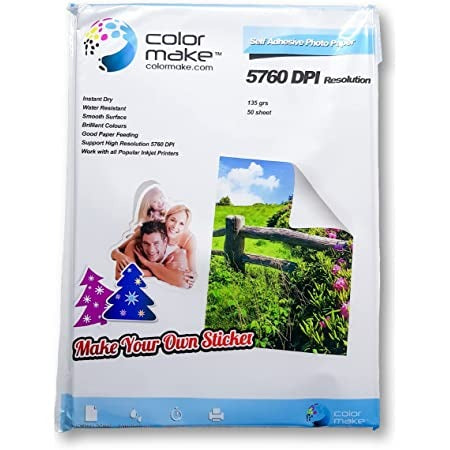 Papel Blanco, fotográfico, con adhesivo, COLORMAKE tamaño carta, con 50 hojas. 135g