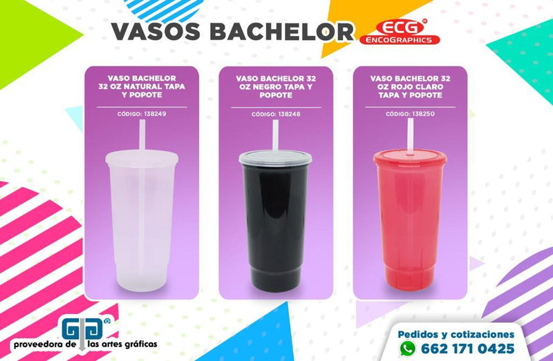 VASO BACHELOR 32 OZ AZUL FLOUORESCENTE TAPA Y POPOTE