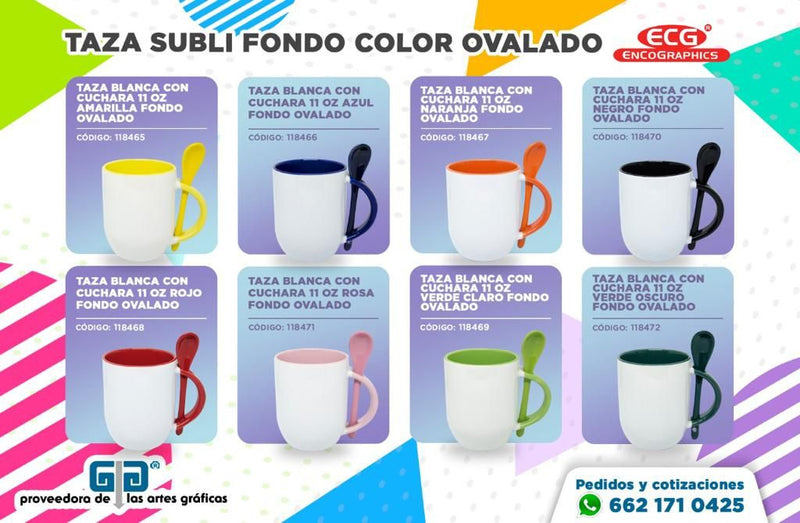 TAZA BLANCA CON CUCHARA 11 OZ ROSA FONDO OVALADO PARA SUBLIMAR SUBLIMACION ENCOGRAPHICS